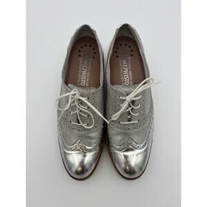 Mephisto Wing Tip Oxfords Wedge Platform Silver Leather Size 8.5 Air Relax